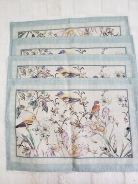 Spring Placemats Blue Birds Flowers Blossom Table Mats Seasonal Spring Set of 4